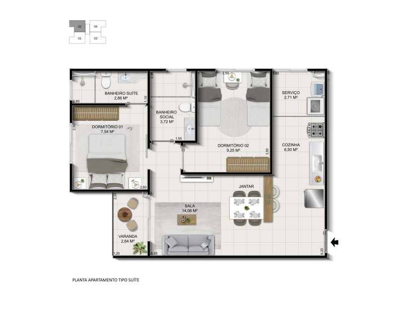 Planta Apartamento Tipo Suite